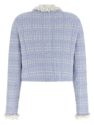Self Portrait Check Knit with 3D Floral Trim Jacket - lavender