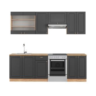 Vicco Mueble De Cocina Fame-line, Antracita Casa De Campo/roble Kraft Dorado, 240 Cm Sin Encimera