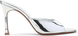 Amina Muaddi Silver Leather Alexa 95 Slippers-Donna