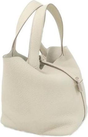 Herm&egrave;s Vintage, unisex, Beige, ONE Size, Leer, Pre-owned Picotan Lock MM Clemence Handtas