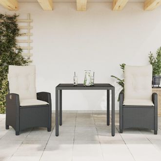 vidaXL Set Comedor De Jard&iacute;n 3 Pzas Con Cojines Rat&aacute;n Sint&eacute;tico Negro Vidaxl