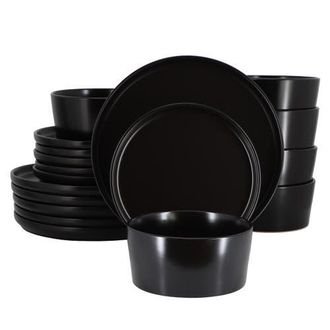 Elama Josh 18 Piece Stoneware Dinnerware Set in Black at Nordstrom