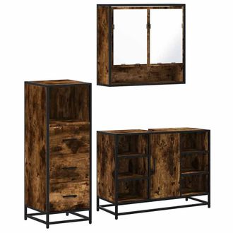 Berkfield Home 3 Piece Bathroom Furniture Set Smoked Oak Engineered Wood in Brown