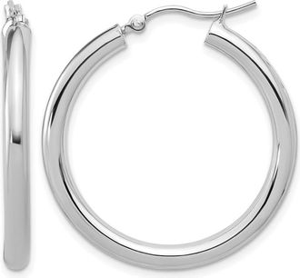 Diamond2Deal 10K White Gold Round Hinged Hoop Earrings