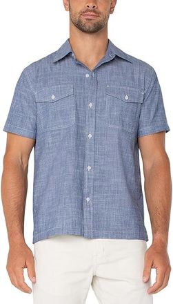 Liverpool L.A. Short Sleeve Flap Pocket Button Up Shirt Mens Clothing Chambray : 2XL, Cotton