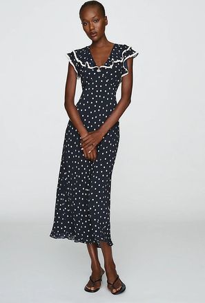 Rixo Bethea Ruffled Trim Midi Dress