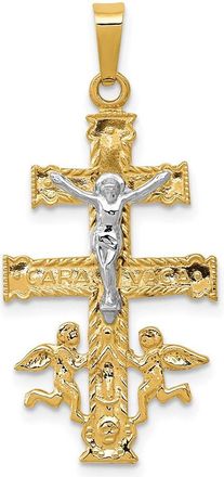Diamond2Deal 14k Two-tone Gold Cara Vaca Crucifix Pendant