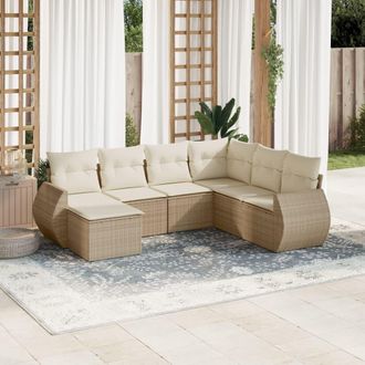vidaXL Vidaxl - Set Sof&aacute;s De Jard&iacute;n 7 Piezas Y Cojines Rat&aacute;n Sint&eacute;tico Beige