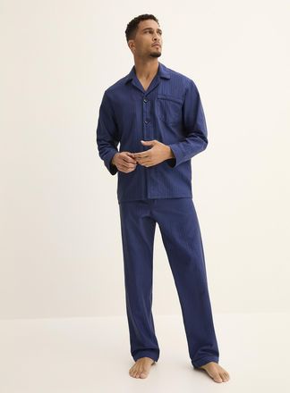 Majestic Mens Herringbone poplin trimmed pyjama set