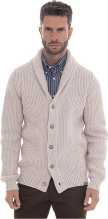 Fay Cardigan met knopen - Heren - Vesten - Beige - M - Wol - Truien & Vesten