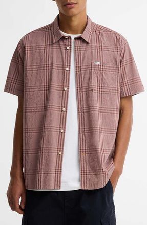 Barbour Carrock Plaid Seersucker Short Sleeve Button-Up Shirt in Burnt Pepper at Nordstrom, Size Xx-Large