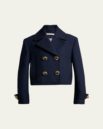 Balenciaga Double-Breasted Textured Wool Short Peacoat