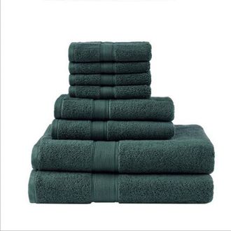 Home Outfitters Dark Green 100% Cotton 8 Pcs Bath Towel Set, Absorbent, Bathroom Spa Towel, Transitional