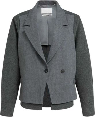 YaYa Blazer met Contrasterende Stof en Losse Pasvorm - Dames - Blazers - Grijs - L - Wol - Jassen