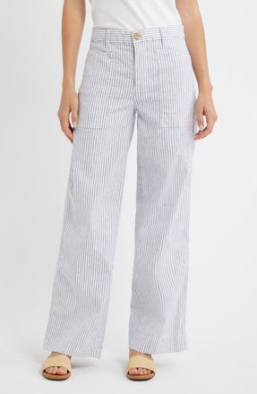 Frank & Eileen Limerick Stripe Wide Leg Pants in Navy White Stripe at Nordstrom, Size 14