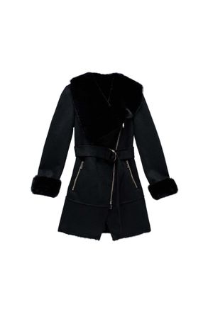 Salsa Winterjacke SALSA Salsa Jeans Wintermantel Long Shearling Coat, Damen, Gr. XL, schwarz, Obermaterial: 100% Polyester PES., Jacken Winterjacke