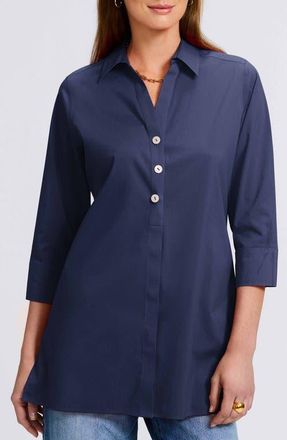 Foxcroft Pamela Stretch Button-Up Tunic in Navy at Nordstrom, Size 10
