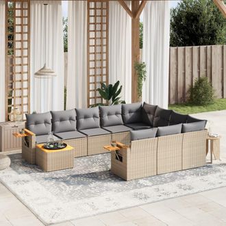 vidaXL Set De Sof&aacute;s De Jard&iacute;n 11pzas Con Cojines Rat&aacute;n Sint&eacute;tico Beige Vidaxl