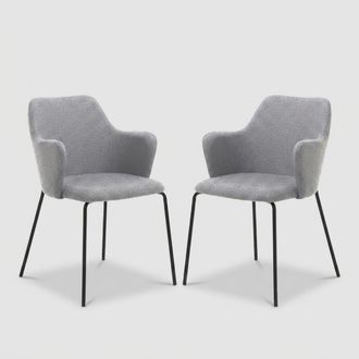 Oresteluchetta Juego De 2 Sillas De Comedor Con Reposabrazos De Tela Y Metal Negro Roly - Gris