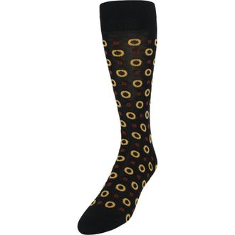 Trafalgar Store Redondo Circular Patterned Mid-Calf Mercerized Cotton Socks in Black at Nordstrom