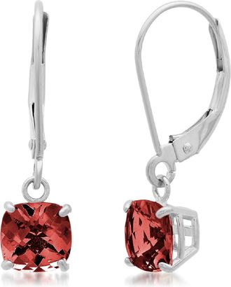 MAX + STONE Solid 10K White Gold Cushion Cut Dangle Gemstone Leverback Earrings