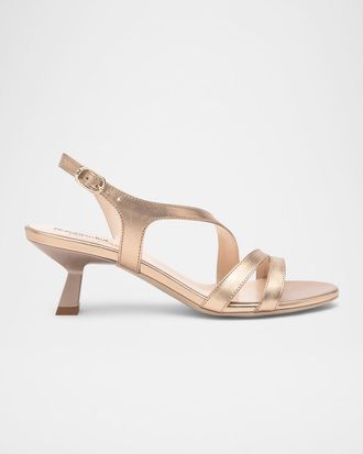 Nero Giardini Strappy Metallic Kitten-Heel Sandals