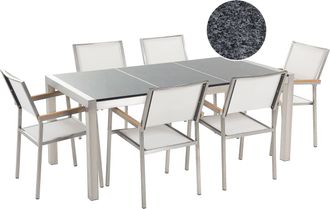 Beliani Conjunto De Comedor De Jard&iacute;n Blanco Con Mesa 180 X 90 Cm De Granito Gris 6 Sillas Grosseto