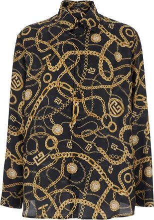 Balmain Zijden overhemd met print en Cha&icirc;nes-motief - Heren - Casual Overhemden - Veelkleurig - M - Overhemden