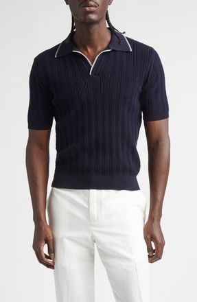 Isaia Johnny Collar Polo in Dark Blue at Nordstrom, Size Xxx-Large