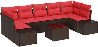 vidaXL Conjunto De Sof&aacute; De Jard&iacute;n 8 Uds. Beige Y Rojo Rat&aacute;n Sint&eacute;tico Vidaxl