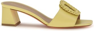 Santoni Womens Leather Mule Sandals Yellow Calf Pumps High Heel Shoes