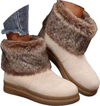 Generic Womens Plush-Lined, Warm, Thick-Soled, Comfortable Cotton Boots, Retro Furry Round Toe Anti-Slip Snow Boots Women (White, M, Adult, Women, 3.5, Numeri