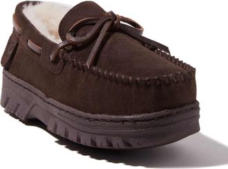 Dearfoams EZ Feet Mens Genuine Suede and Shearling Wool Moccasin