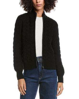 Fort&eacute; Cashmere Cable Zip Wool & Cashmere-Blend Cardigan