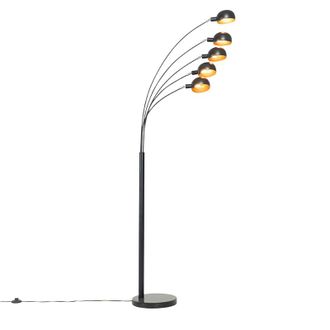 QAZQA Dise&ntilde;o L&aacute;mpara De Pie De Dise&ntilde;o Negra Con Dorado 5-luces - Sixties Marmo M&aacute;rmol /acero Alargada Adecuado Para Led Max. 5 X 25 Watt - Qazqa