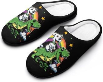 Generic Jack Russell Terrier Dinosaur Rainbow Mens House Slippers Memory Foam Washable Cotton Slip on Home Shoes