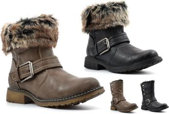Generic Womens Ankle Boots Size 4 Girls Boots Ankle Boot Size 6 Ladies Boot Memory Foam Faux Fur Buckle Detail Fold Down Collar Sizes 3-9 Brown/Black 9 UK