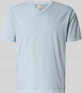 Superdry T-Shirt aus Baumwoll-Leinen-Mix mit V-Ausschnitt in Rauchblau, Gr&ouml;&szlig;e XXXL
