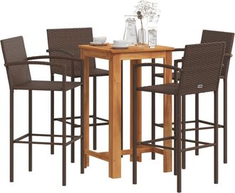 vidaXL Mesa Y Taburetes De Jard&iacute;n 5 Pzas Madera Acacia Rat&aacute;n Pe Marr&oacute;n Vidaxl