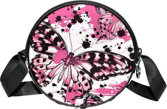 Generic Circle Crossbody Bag for Women, Butterfly Small Sling Bag Daypack with Zipper Adjustable Shoulder Straps Casual Ladies Girls Round Purse