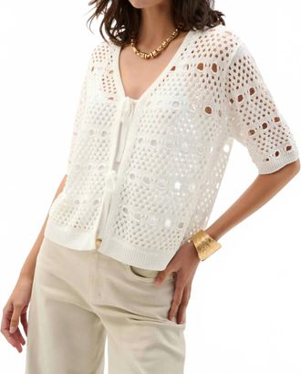 Joseph Ribkoff Open Knit Short Sleeves Cardigan In Vanilla