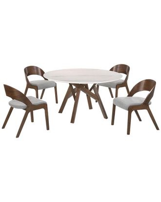Armen Living Venus And Polly 5Pc Walnut And Marble Round Dining Set