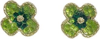 Generic Green Crystal Flower Earrings For Women Small Fresh Sentie Temperament Hoop Pack (Green, One Size)