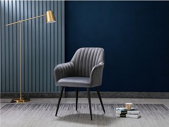 Vente-Unique Sedia con braccioli in Velluto Grigio e Metallo Nero - Lotto di 6 - ELEANA