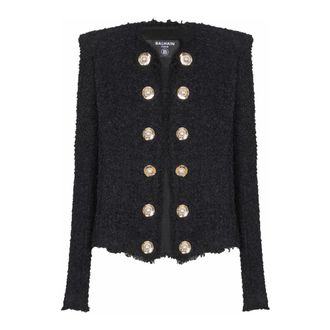 Balmain Zijdeachtige Tweed Jas met Open Vallende Voorkant - Dames - Blazers - Zwart - 2XS - Tweed - Jassen