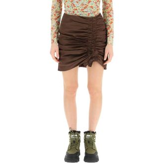 Ganni Nylon Ruched Mini Rok - Dames - Rokken - Bruin - Maat: XS Nylon