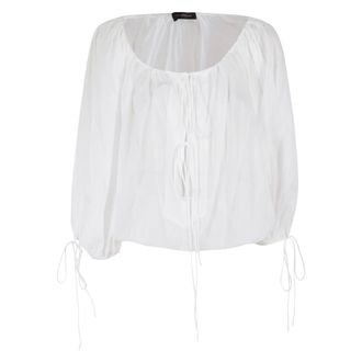 Andamane Overhemden, Dames, Wit, S, Katoen, Witte Katoenen Blouse met Elastische Halslijn
