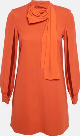 Elisabetta Franchi Orange Crepe Neck Drape Detail Miini Dress