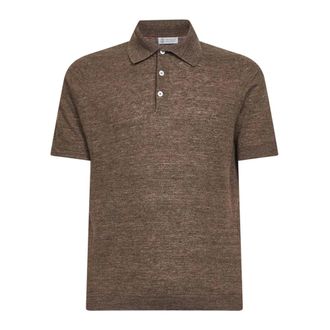 Brunello Cucinelli Brunello Cucinelli, Polo Shirts, male, Brown, Size: 3XL Linen and Cotton Knit Polo