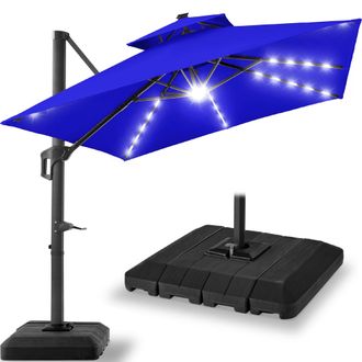 Best Choice Products 12x12ft 2-Tier Square Outdoor Solar LED Cantilever Umbrella w/ 360-Rotating Base - Sky Blue